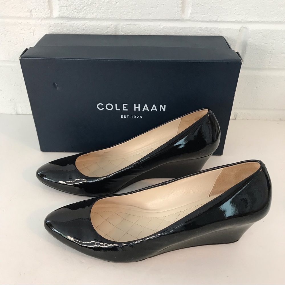 Cole Haan Tali Luxe Wedge Pump Black Patent Leather Rubber Sole Women’s 9.5m New